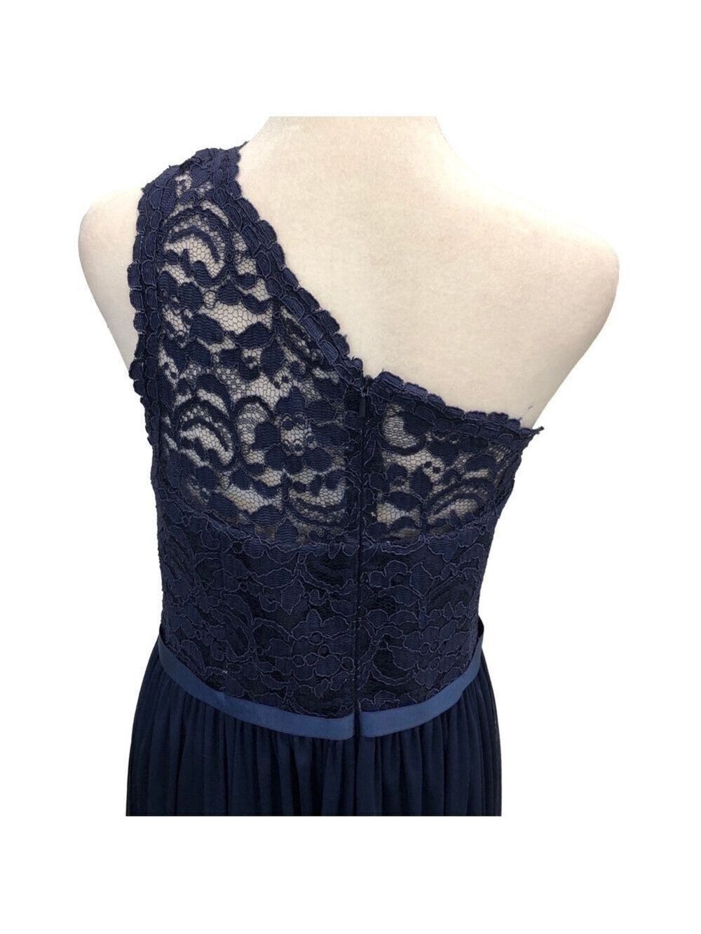 David’s Bridal Size 12 one shoulder lace top maxi gown dark blue evening formal - Picture 7 of 14
